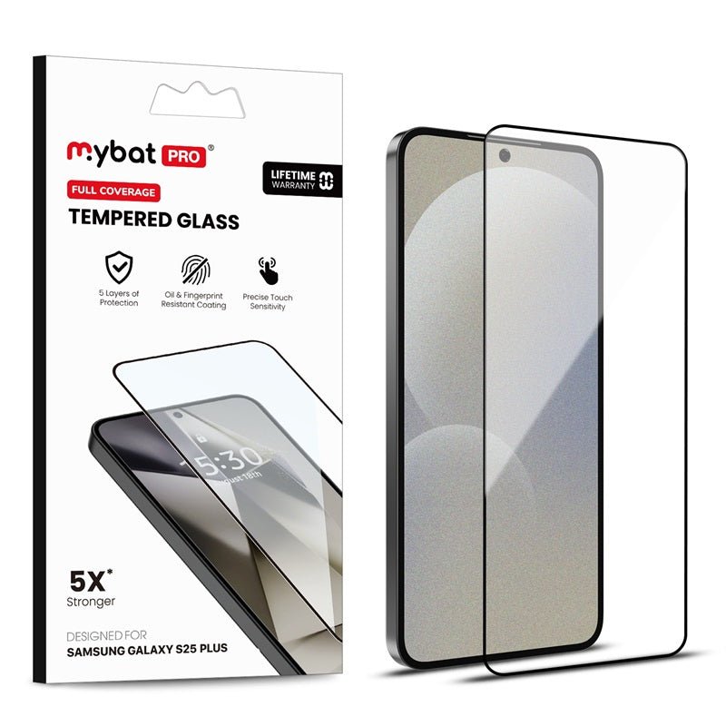 MyBat Pro Full Coverage Tempered Glass Screen Protector (Fingerprint Unlock) for Samsung Galaxy S25 Plus / Galaxy S24 Plus - Black