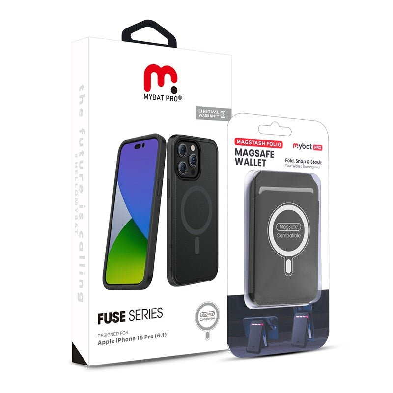 MyBat Pro Fuse Series Case Bundle + MagStash Wallet Folio for Apple iPhone 15 Pro (6.1)