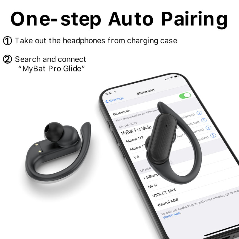 MyBat Pro Glide True Wireless Earhooks Earbuds with Charging Case - BlackMyBat Pro