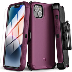 MyBat Pro Maverick Series Case w/ Holster and Tempered Glass for Apple iPhone 14 (6.1) / 13 (6.1)iPhone 14/13