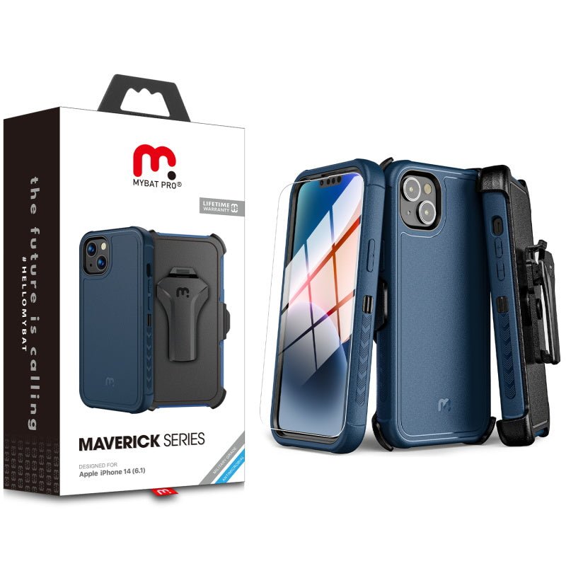 MyBat Pro Maverick Series Case w/ Holster and Tempered Glass for Apple iPhone 14 (6.1) / 13 (6.1)iPhone 14/13