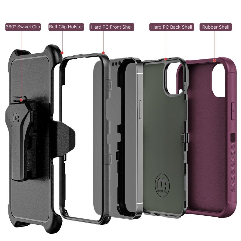 MyBat Pro Maverick Series Case w/ Holster and Tempered Glass for Apple iPhone 14 (6.1) / 13 (6.1)iPhone 14/13