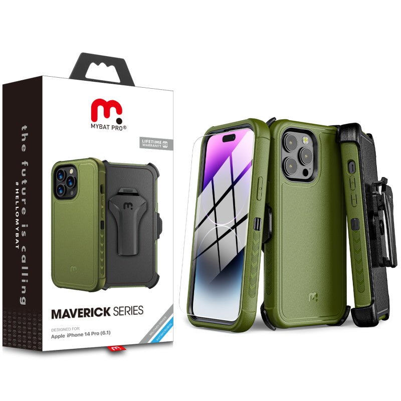 MyBat Pro Maverick Series Case w/ Holster and Tempered Glass for Apple iPhone 14 Pro (6.1)iPhone 14 Pro