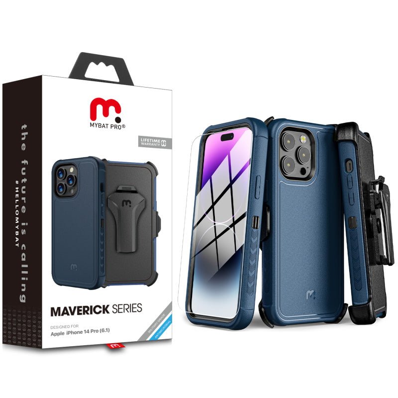 MyBat Pro Maverick Series Case w/ Holster and Tempered Glass for Apple iPhone 14 Pro (6.1)iPhone 14 Pro