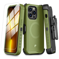 MyBat Pro Maverick Series MagSafe Case w/ Holster and Tempered Glass for Apple iPhone 13 Pro (6.1)iPhone 13 Pro