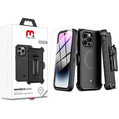 MyBat Pro Maverick Series MagSafe Case w/ Holster and Tempered Glass for Apple iPhone 14 Pro Max (6.7) - Blue