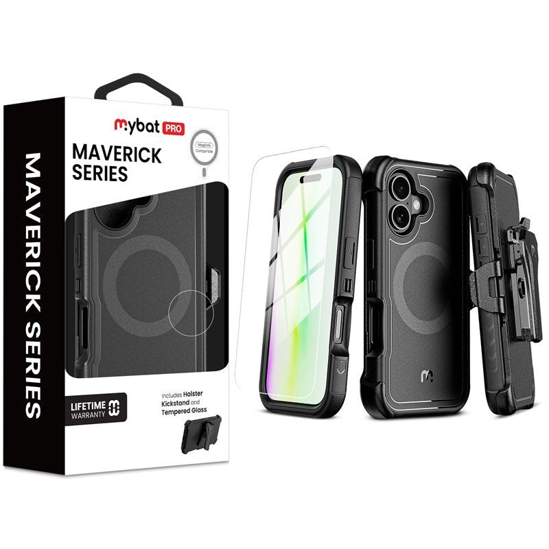 MyBat Pro Maverick Series MagSafe Case w/ Holster and Tempered Glass for Apple iPhone 17 - GreyMyBat Pro