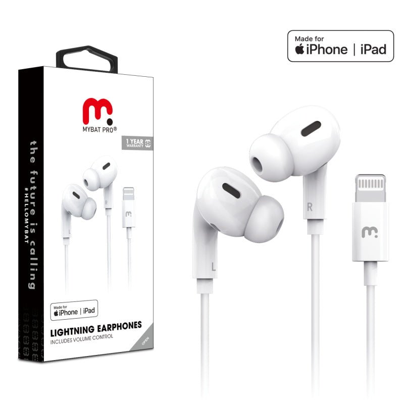 MyBat Pro Mfi Lightning Earphones includes Volume Control - WhiteMyBat Pro