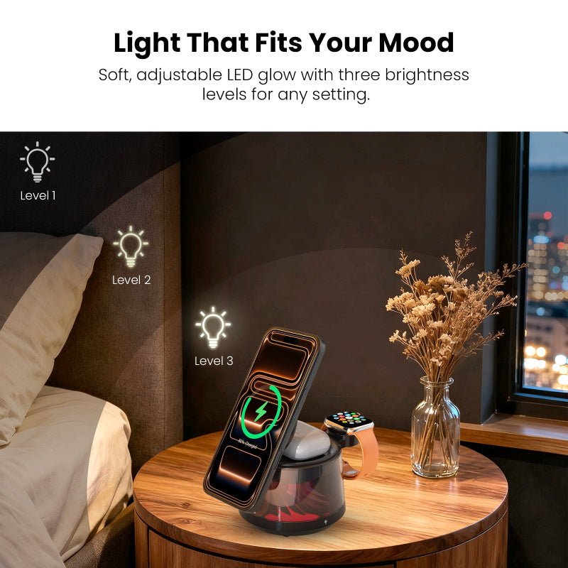 MyBat Pro Omnia 5 - in - 1 MagSafe Wireless Charging Dock and Speaker w/ Lights - BlackMyBat Pro