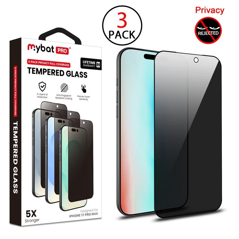 MyBat Pro Privacy Full Coverage Tempered Glass Screen Protector (3 - pack) for Apple iPhone 17 Pro MaxMyBat Pro