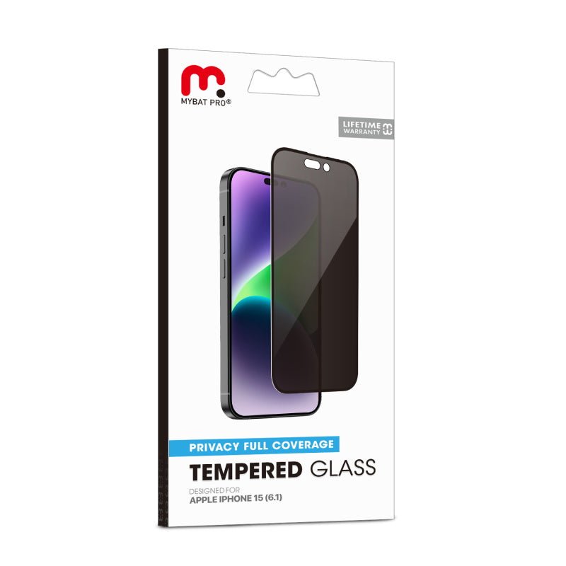 MyBat Pro Privacy Full Coverage Tempered Glass Screen Protector for Apple iPhone 15 (6.1) - BlackMyBat Pro