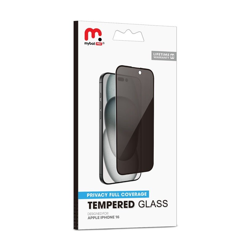 MyBat Pro Privacy Full Coverage Tempered Glass Screen Protector for Apple iPhone 16iPhone 16