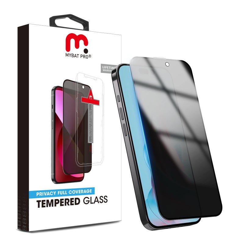 MyBat Pro Privacy Full Coverage Tempered Glass Screen Protector w/ Installation Tray for Apple iPhone 15 Pro (6.1)iPhone 15 Pro