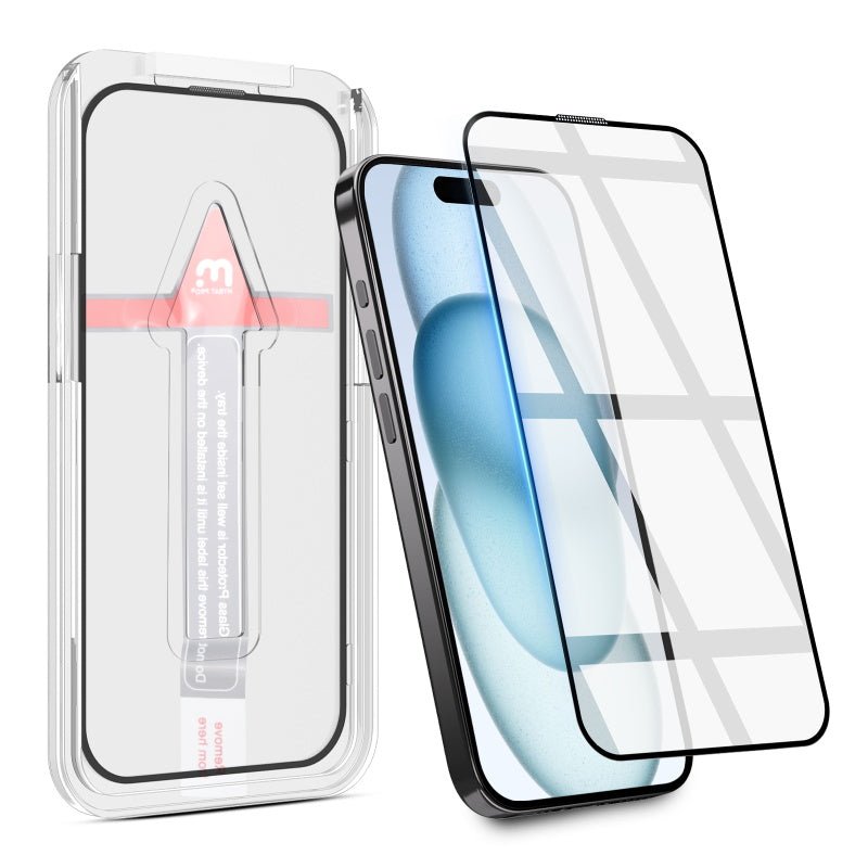 MyBat Pro QuickGuard Tempered Glass Screen Protector w/ Installation Tray for Apple iPhone 15 (6.1) - BlackMyBat Pro