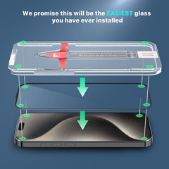 MyBat Pro QuickGuard Tempered Glass Screen Protector w/ Installation Tray for Apple iPhone 15 Pro Max (6.7) - BlackiPhone 15 Pro Max