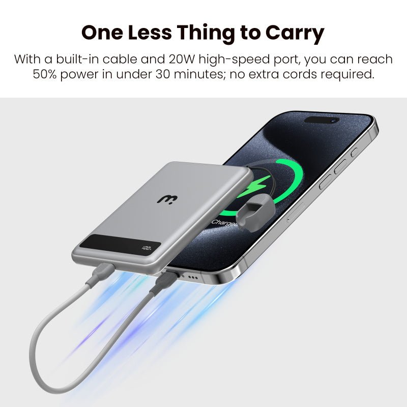 MyBat Pro SolidCore 5000mAh Slim Magnetic Wireless Charging Power Bank with Built - In USB - C Cable - GrayMybat Pro