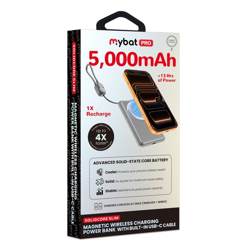 MyBat Pro SolidCore 5000mAh Slim Magnetic Wireless Charging Power Bank with Built - In USB - C Cable - GrayMybat Pro