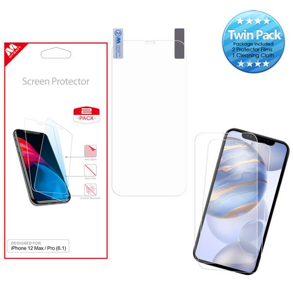 MyBat Screen Protector Twin Pack for Apple iPhone 12 (6.1) / 12 Pro (6.1) - ClearMyBat Pro