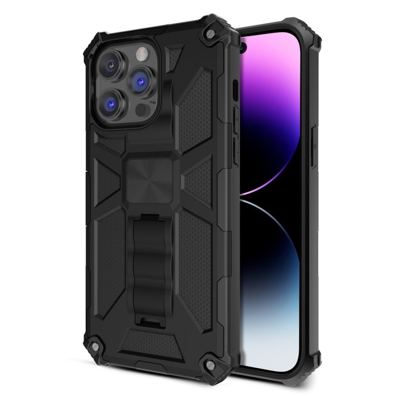 MyBat Sturdy Hybrid Protector Cover (with Stand) for Apple iPhone 14 Pro (6.1) - Black / Black