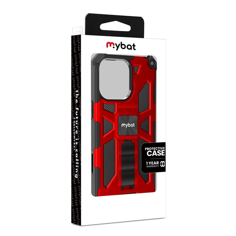 MyBat Sturdy Hybrid Protector Cover (with Stand) for Apple iPhone 16 Pro Max - Red / Black - MyBat Pro