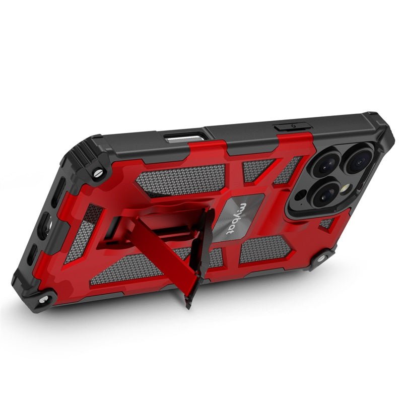 MyBat Sturdy Hybrid Protector Cover (with Stand) for Apple iPhone 16 Pro Max - Red / Black - MyBat Pro