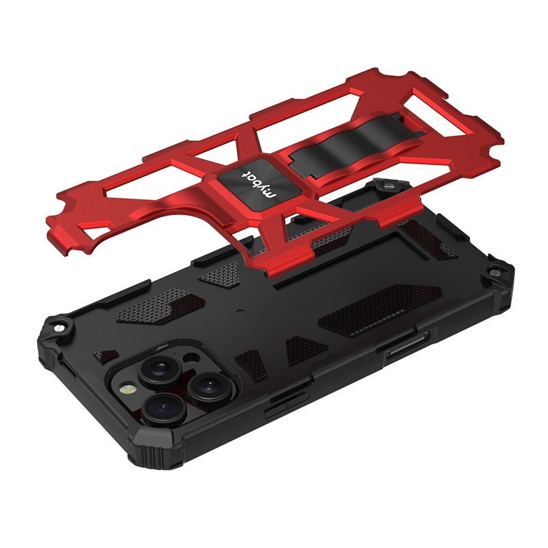 MyBat Sturdy Hybrid Protector Cover (with Stand) for Apple iPhone 16 Pro Max - Red / Black - MyBat Pro