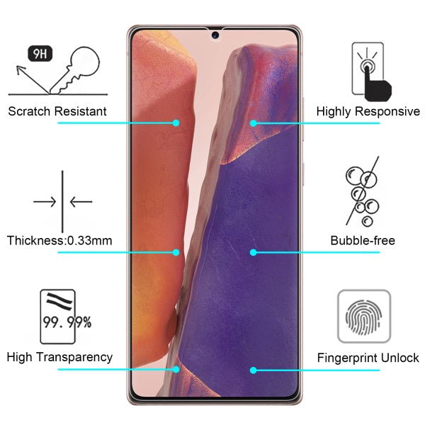 MyBat Tempered Glass Screen Protector (Fingerprint Unlock) (2.5D) for Samsung Galaxy Note 20 - ClearMyBat Pro