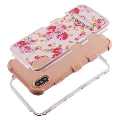 MyBat TUFF Series Case (with Magnetic Metal Stand) for Apple iPhone XS Max - Vintage Rose Bush Textured Rose Gold / Rose Gold