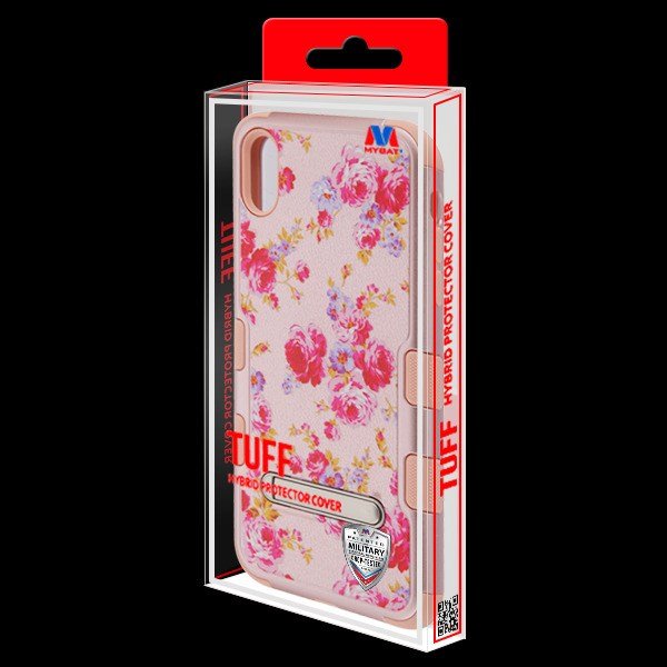 MyBat TUFF Series Case (with Magnetic Metal Stand) for Apple iPhone XS Max - Vintage Rose Bush Textured Rose Gold / Rose Gold