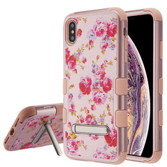 MyBat TUFF Series Case (with Magnetic Metal Stand) for Apple iPhone XS Max - Vintage Rose Bush Textured Rose Gold / Rose Gold