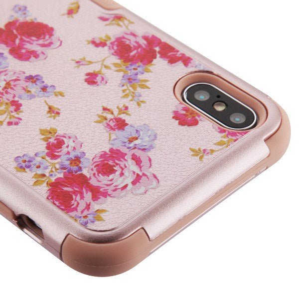 MyBat TUFF Series Case (with Magnetic Metal Stand) for Apple iPhone XS Max - Vintage Rose Bush Textured Rose Gold / Rose Gold