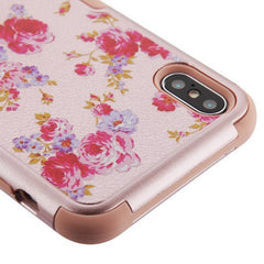 MyBat TUFF Series Case (with Magnetic Metal Stand) for Apple iPhone XS Max - Vintage Rose Bush Textured Rose Gold / Rose Gold