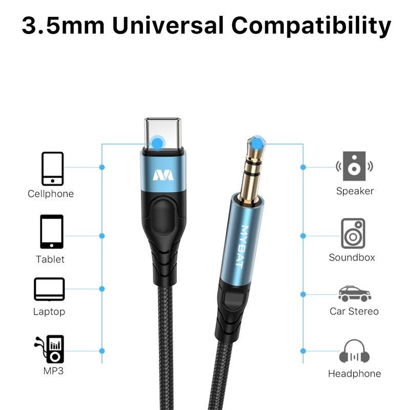 MyBat USB - C to 3.5mm Male Audio Cable (L=4 FT) - BlackMyBat Pro