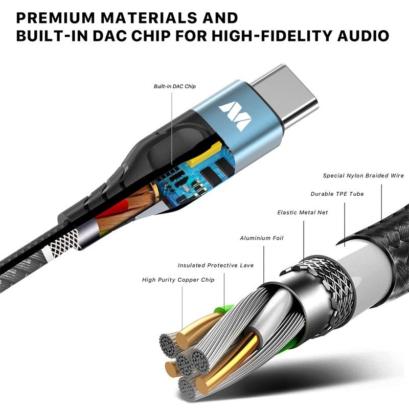 MyBat USB - C to 3.5mm Male Audio Cable (L=4 FT) - BlackMyBat Pro