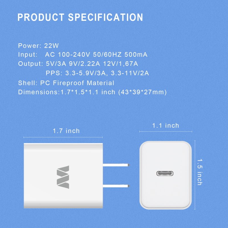MyBat USB - C Wall Charger (22W Power Delivery) - WhiteMyBat Pro