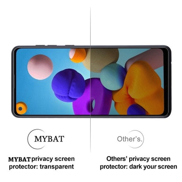 MyBat UV Liquid Glue Full 3D Curved Premium Tempered Glass Screen Protector with Installation Frame (Fingerprint Sensor Supported) for Samsung Galaxy A21 - ClearMyBat Pro