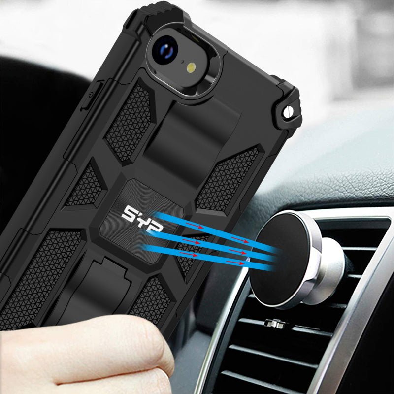 SYB Sturdy Hybrid Protector Cover (with Stand) for Apple iPhone SE (2022) / SE (2020) - Black / BlackMyBat Pro