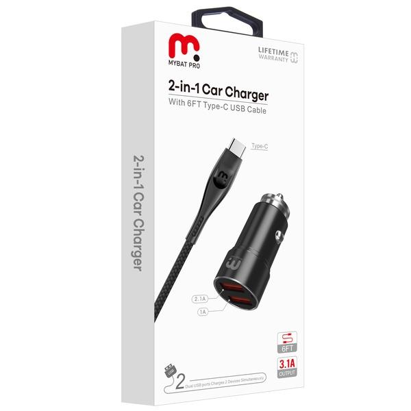 2 - in - 1 Car Charger with 6FT USB - C CableMyBat Pro