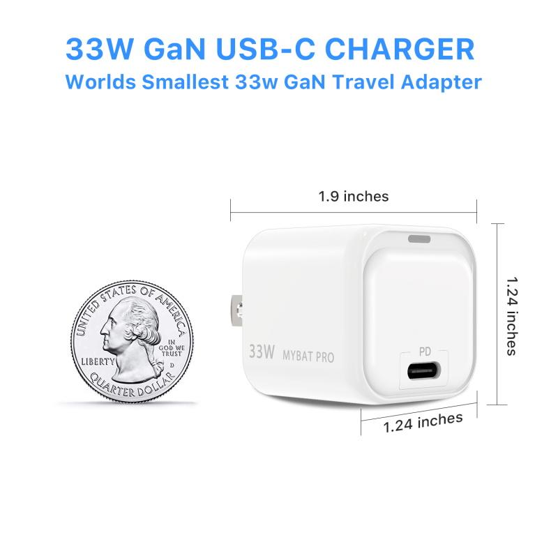 33W Mini USB - C Power Delivery GaN Wall ChargerMyBat Pro