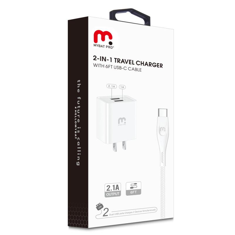 2 - in - 1 Travel Charger with 6FT USB - C CableMyBat Pro