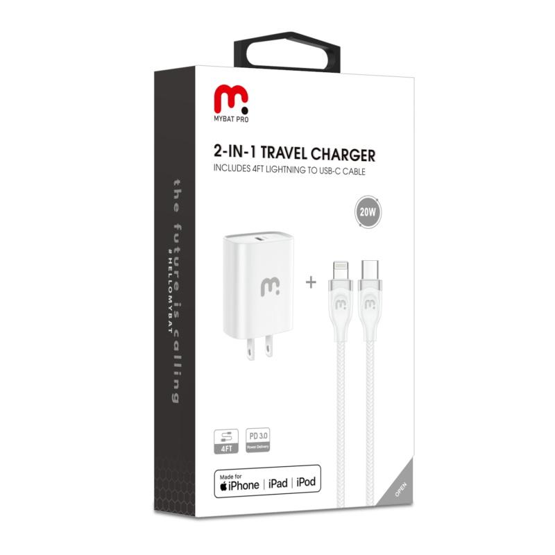 2 - In - 1 Fast Charging USB - C Wall Charger with 4FT Lightning CableMyBat Pro