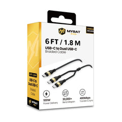 MyBat Pro 100W USB-C to Dual USB-C Braided Charging Cable - 6FT