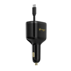 MyBat Pro 75W Dual-Port Car Charger with Retractable USB-C Cable + Digital Display - Black