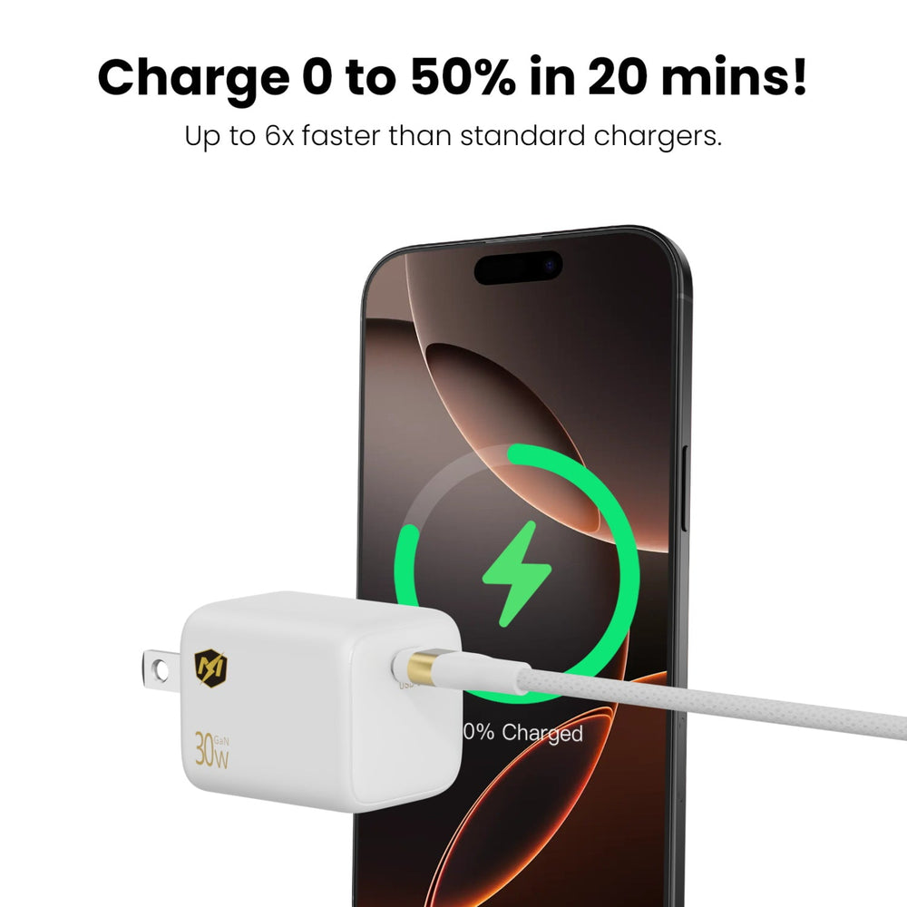 MyBat Pro 30W USB-C PD Foldable GaN Wall Charger - White