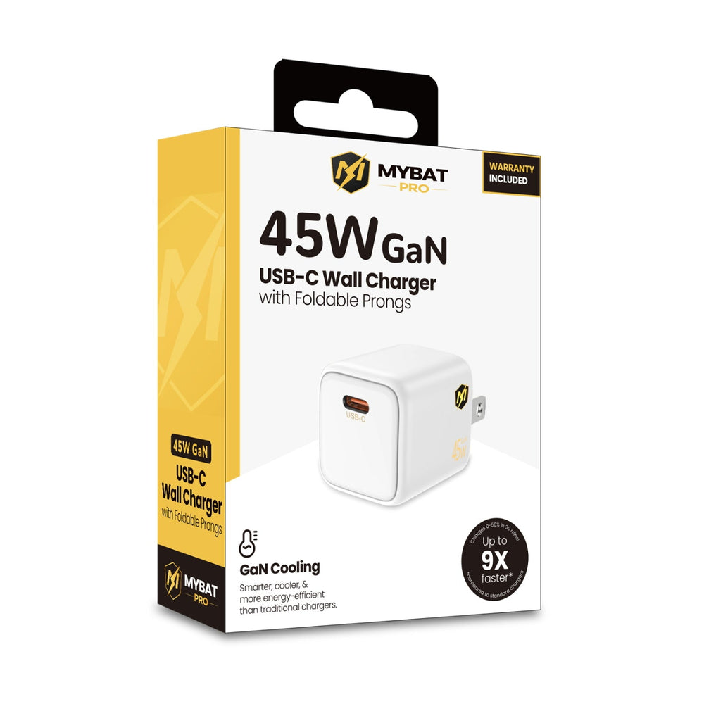 MyBat Pro 45W USB-C PD Foldable GaN Wall Charger - White