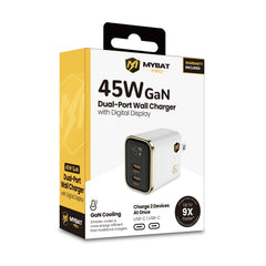 MyBat Pro 45W Dual-Port Digital Display GaN Wall Charger - White