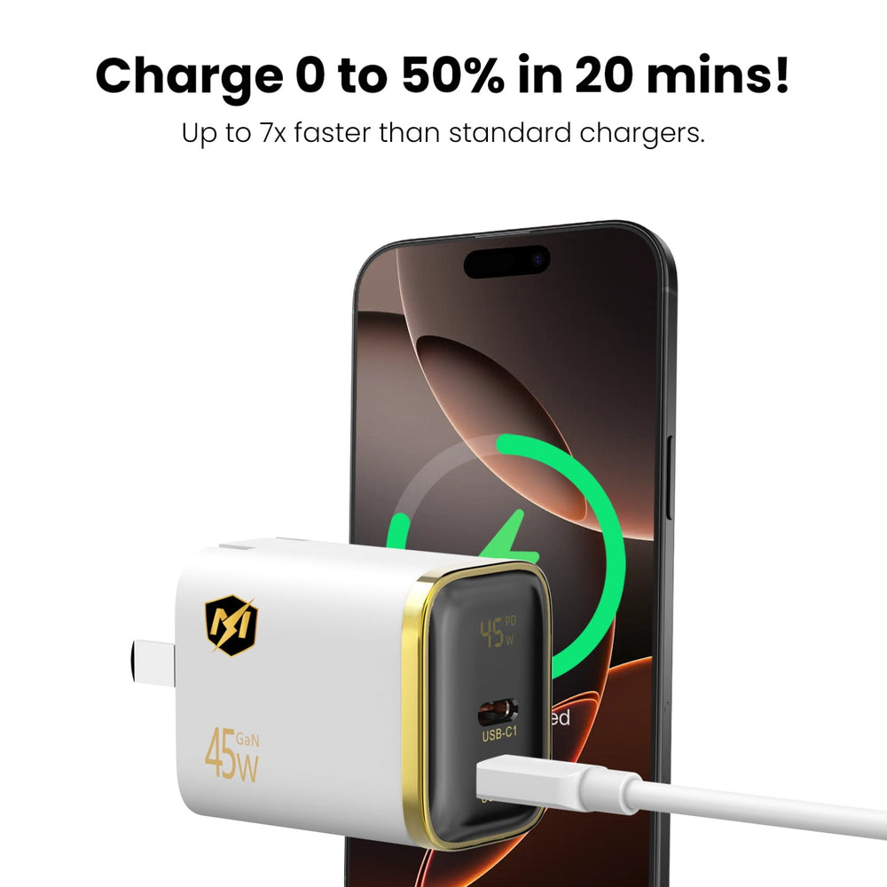 MyBat Pro 45W Dual-Port Digital Display GaN Wall Charger - White