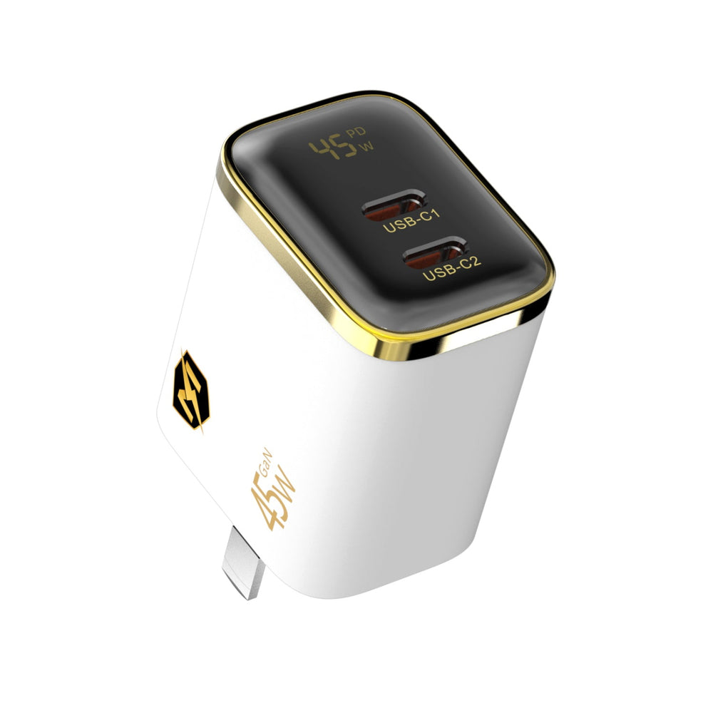 MyBat Pro 45W Dual-Port Digital Display GaN Wall Charger - White