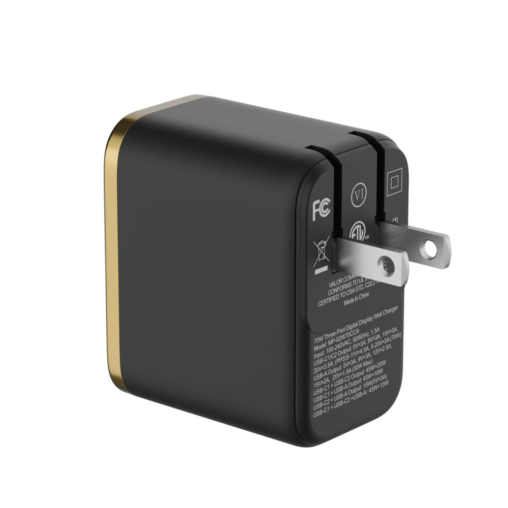 MyBat Pro 70W Three-Port Digital Display GaN Wall Charger - Black