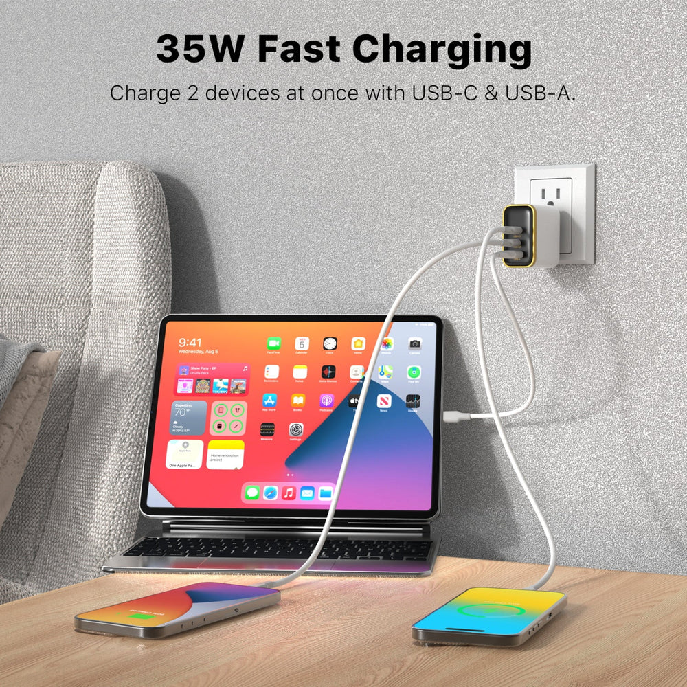MyBat Pro 70W Three-Port Digital Display GaN Wall Charger - White